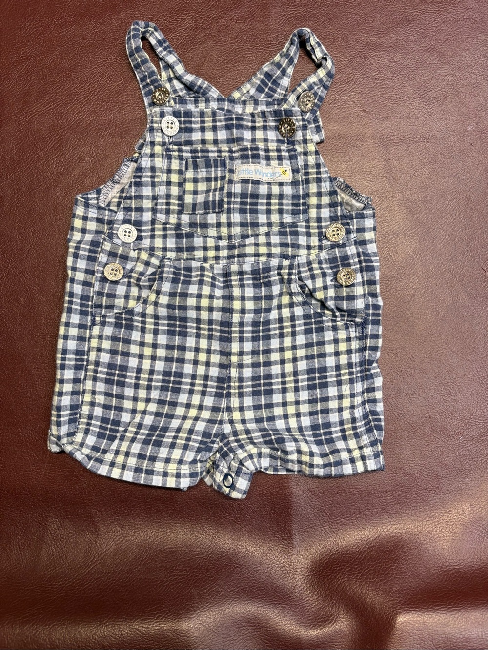 Little Wonders Navy and Cream Plaid Overalls